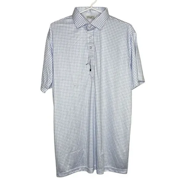 Collars & Co Polo Shirt Mens M Blue Check Golf Preppy Dress Collar Office NEW
